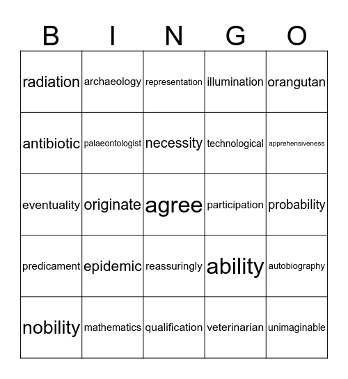 Teal 181 Bingo Card