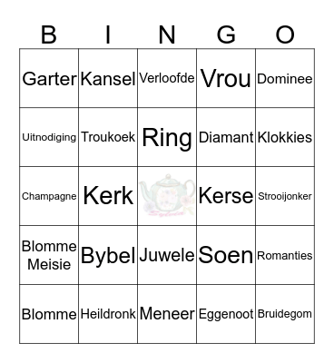 Sylvia's Bridal Shower Bingo Card