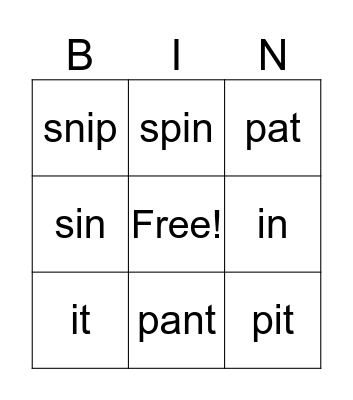 Jolly Phonics Bingo Card