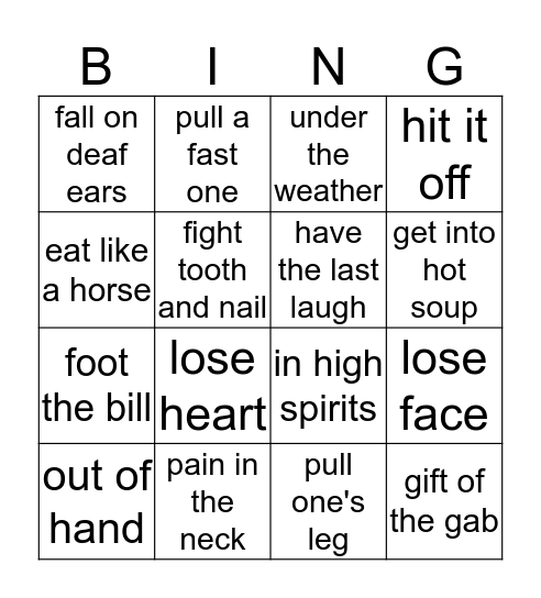 Idioms! Bingo Card