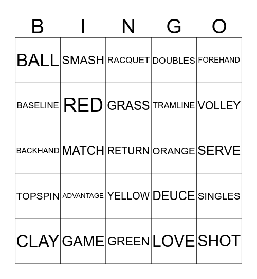 Game Set Match - 1 Bingo Card