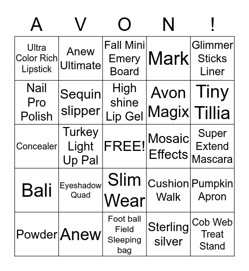 Avon Calling Bingo Card