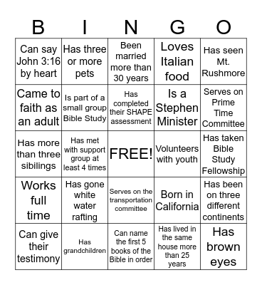 Getting to Know You Bingo Card