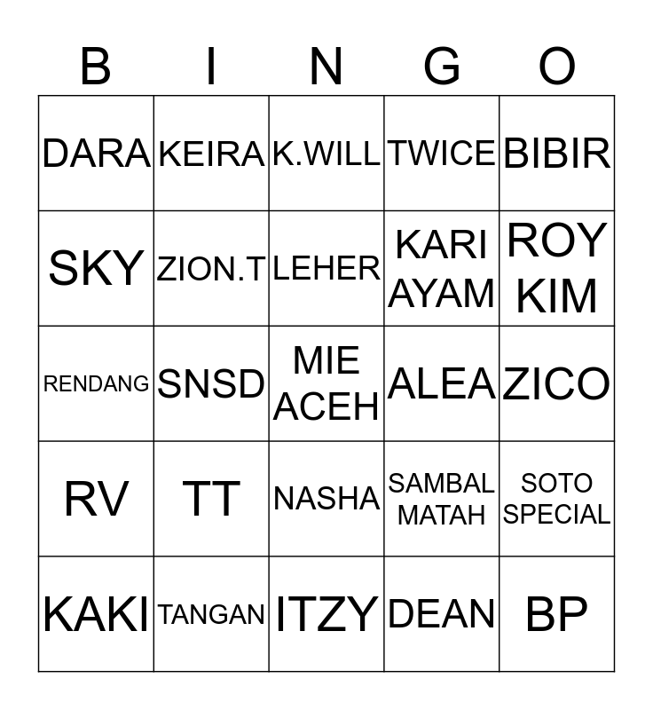 DARA Bingo Card