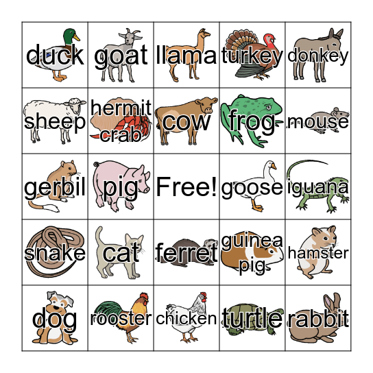 Animal Bingo Card