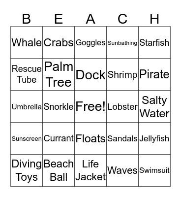 Beach Bingo Card