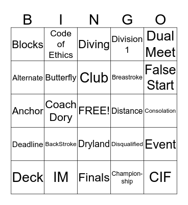 SWIMBINGO Card