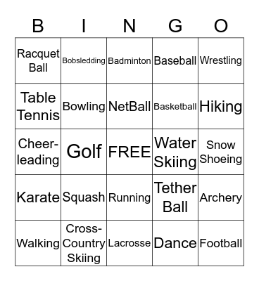 Sports Bingo Card