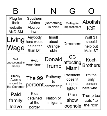 Democratic Debates Bingo Card