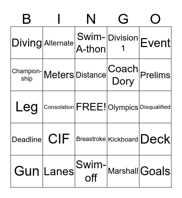 SWIMBINGO Card