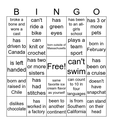 MINGLE BINGO Card