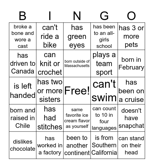 MINGLE BINGO Card