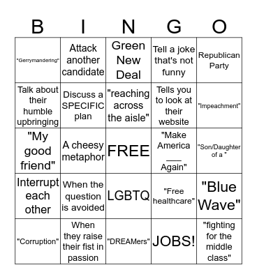 Democratic Debate 2020 Bingo Card