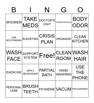 PERSONAL CARE CLASS Bingo Card