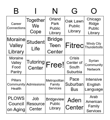 Resource Fair Bingo Game Bingo Card