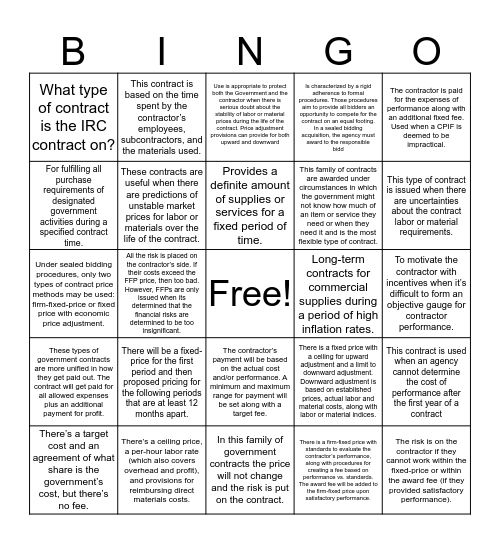 Government Contracts! Bingo Card