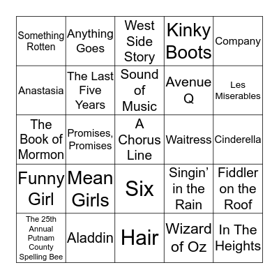 Musical Theatre Round Bingo Card