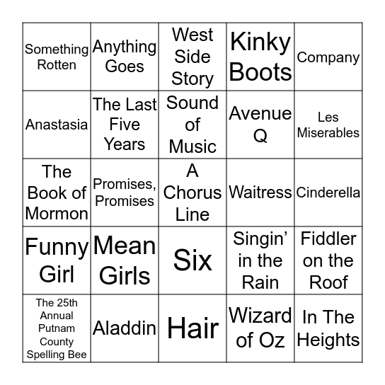 Musical Theatre Round Bingo Card