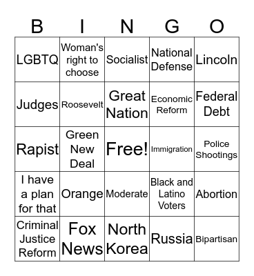 Democratic Debate Bingo (Candidates Only!) Bingo Card