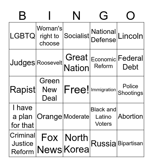 Democratic Debate Bingo (Candidates Only!) Bingo Card