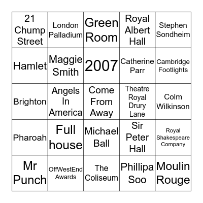 General Theatre Knowledge Round Bingo Card