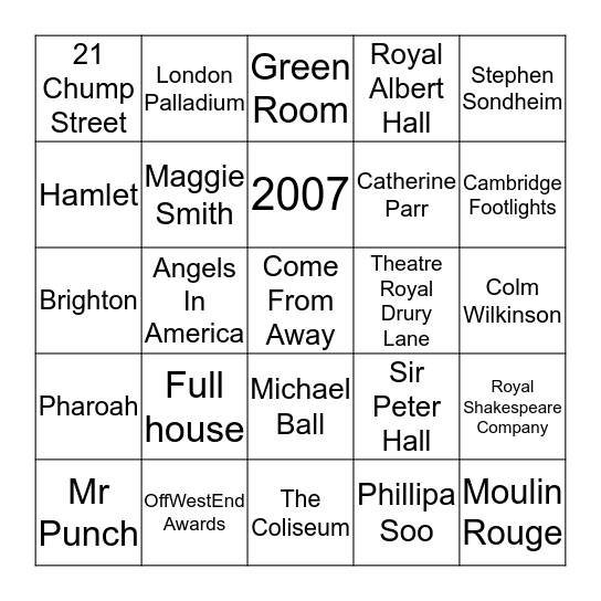 General Theatre Knowledge Round Bingo Card