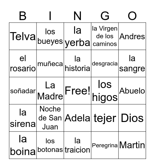 BINGO de La Dama del Alba Bingo Card
