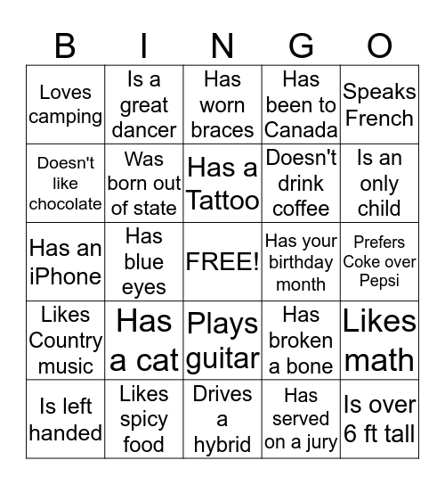 MEET AND MINGLE BINGO Card