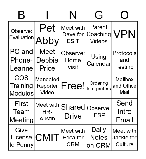 Orientation Bingo! Bingo Card