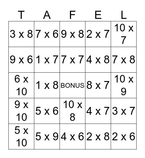 Tafels 6 t/m 10 Bingo Card