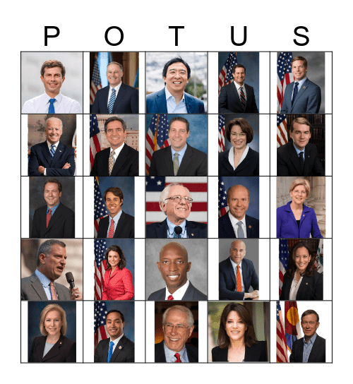 Democratic Presidential Candidates Bingo Card