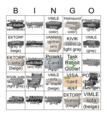 LIVING ROOMS BINGO Card