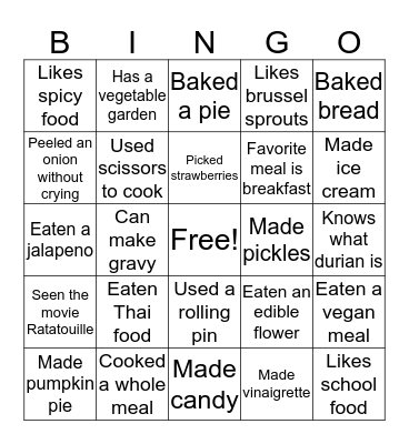 Food Bingo Card