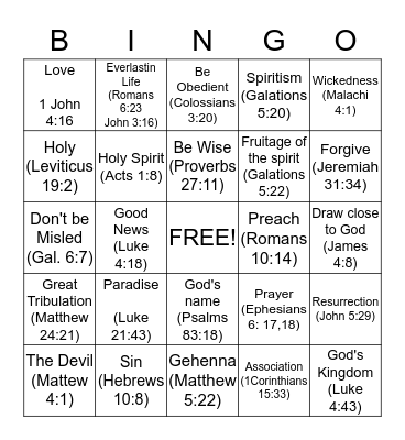 Bible Bingo Card