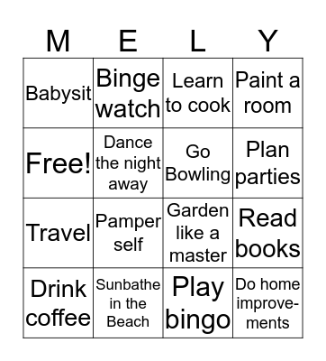 Mely's Retirement Bingo Card