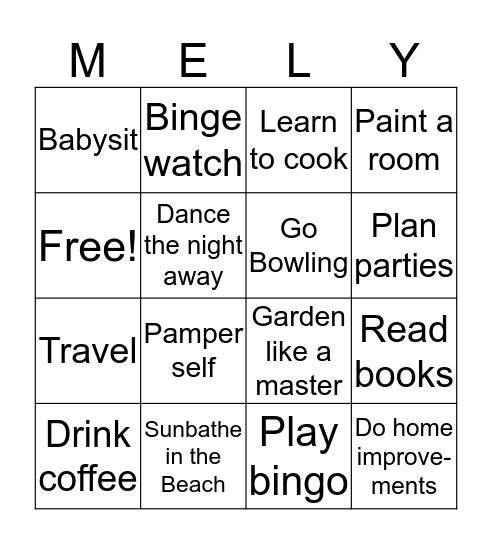 Mely's Retirement Bingo Card