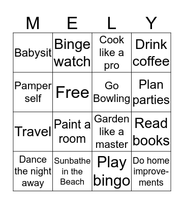 Mely's Retirement Bingo Card