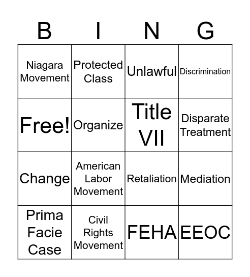 Know Your Rights Discrimination Training Bingo Card