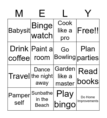 Mely's Retirement Bingo Card