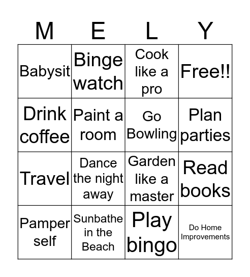 Mely's Retirement Bingo Card