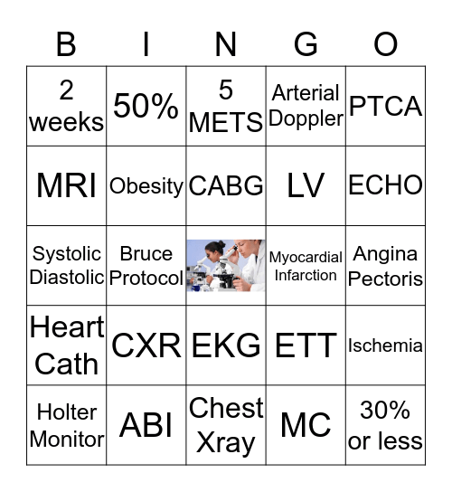 Lab and diagnostic Test Bingo Card