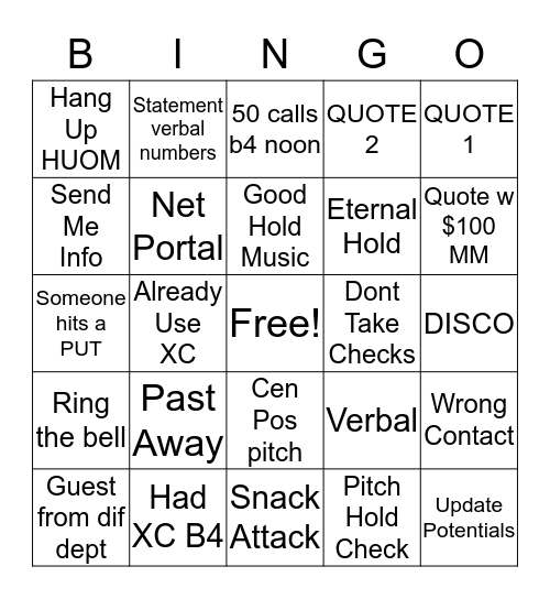 TELESALES BINGO Card