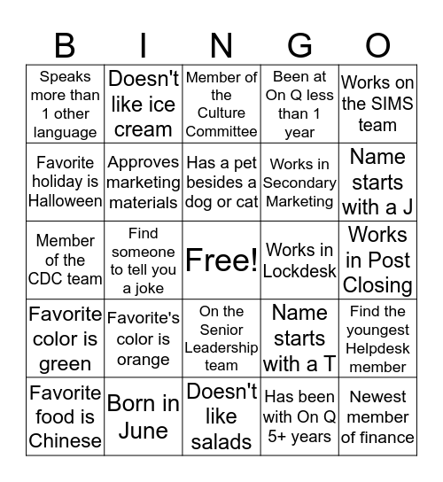 HQ Bingo Card