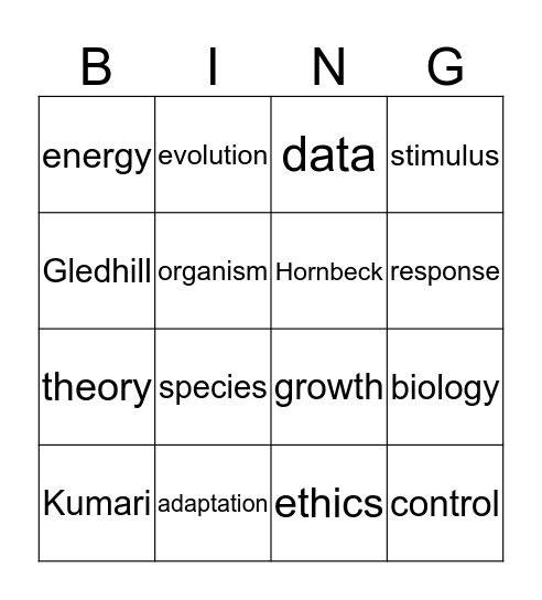 Biology Bingo Card