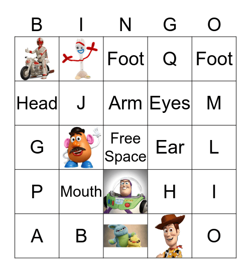 Toy Story & Mr. Potato Head Body Parts Bingo Card