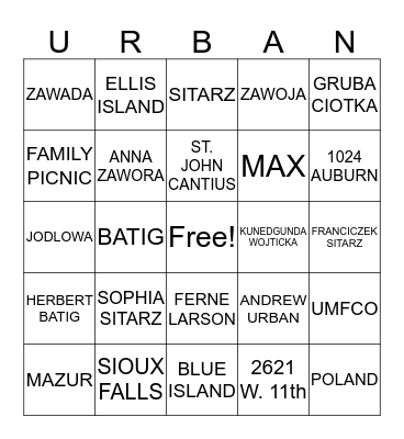MAZUR FAMILY Bingo Card