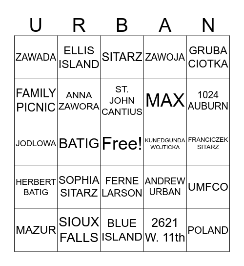 MAZUR FAMILY Bingo Card