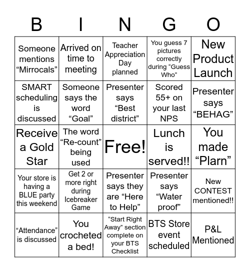 Back to School Bingo Card