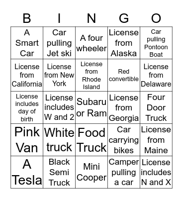 Miranda's Awesome Road Trip Bingo Card