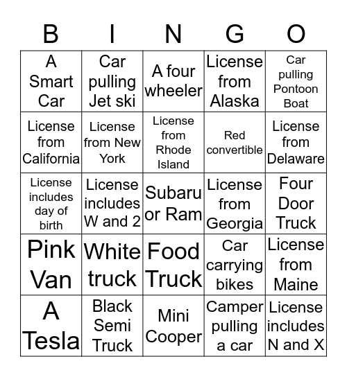 Miranda's Awesome Road Trip Bingo Card